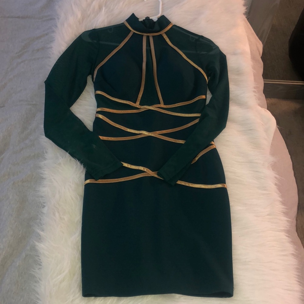 Green and gold accent dress